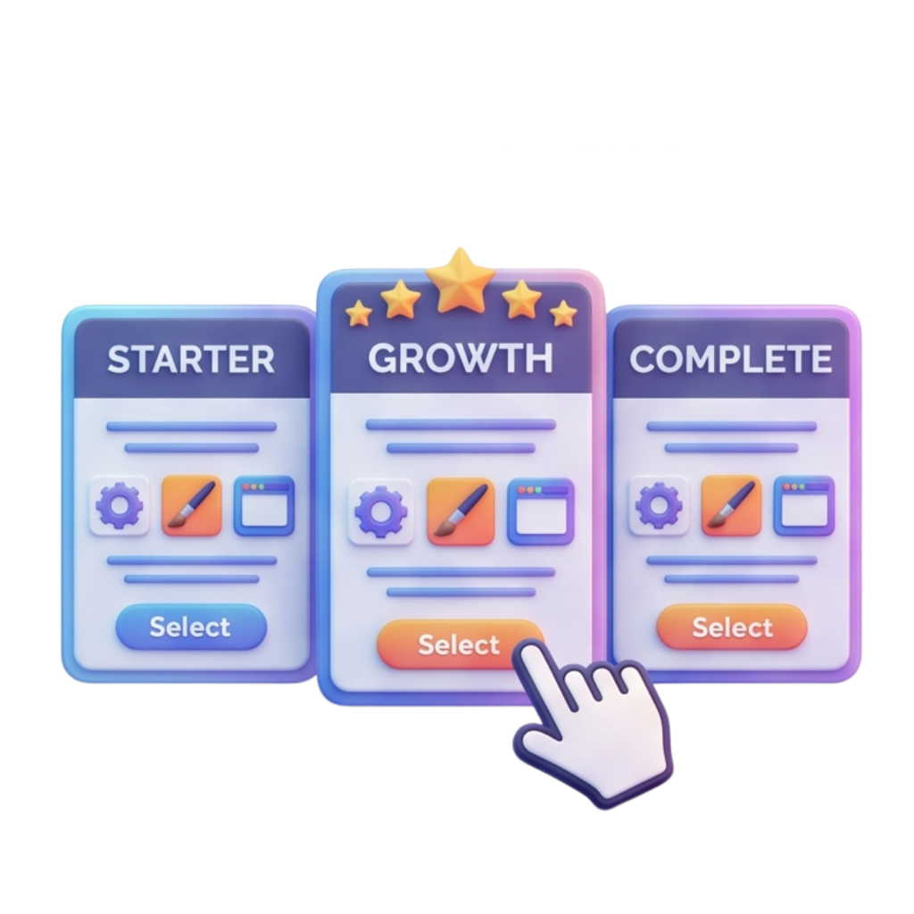Step 1: Choose Your Bundle - Starter, Growth, or Complete packages